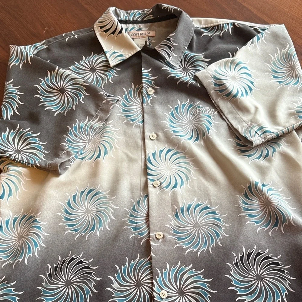 Avirex *rare* 90s Gray and Teal Swirl Design Shirt - medium for men - Picture 5 of 8